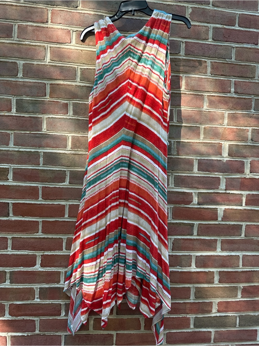 Ralph Lauren Red, Teal and White Asymmetrical Striped Handkerchief Dress - Picture 4 of 4